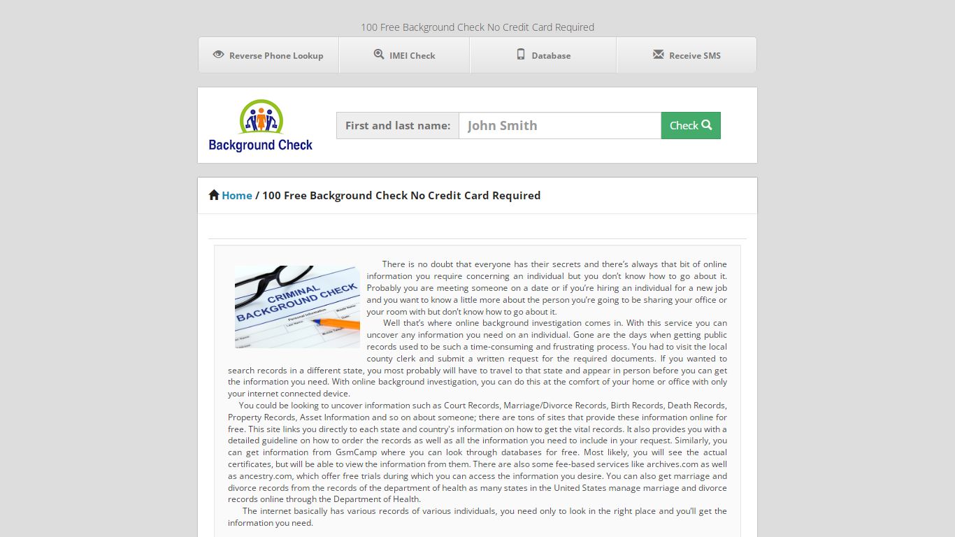 100 Free Background Check No Credit Card Required